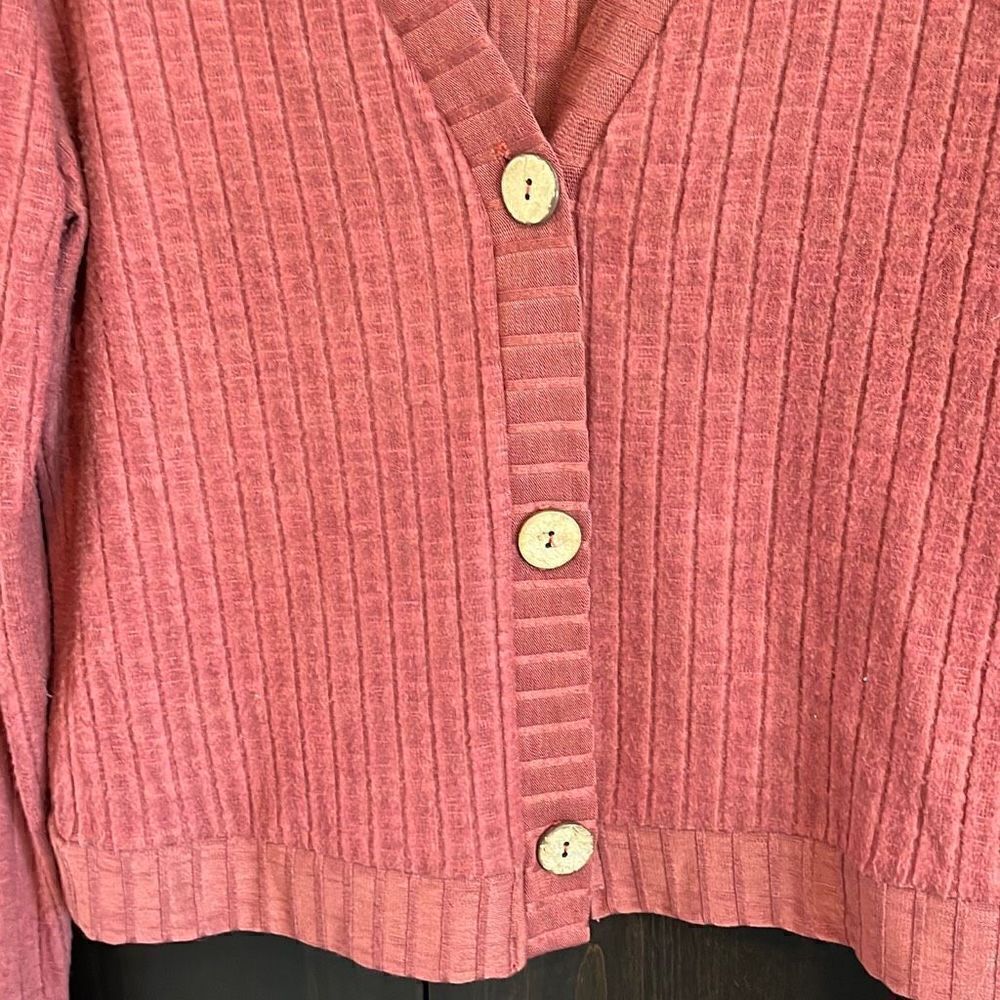 Lazy Sunday Rust Ribbed Cropped Button Top Size M… - image 3